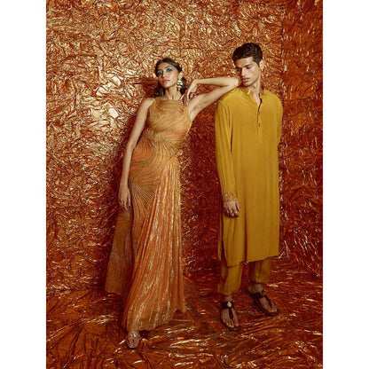 Nirmooha Mustard Assymetrical Kurti with Sharara (Set of 2)