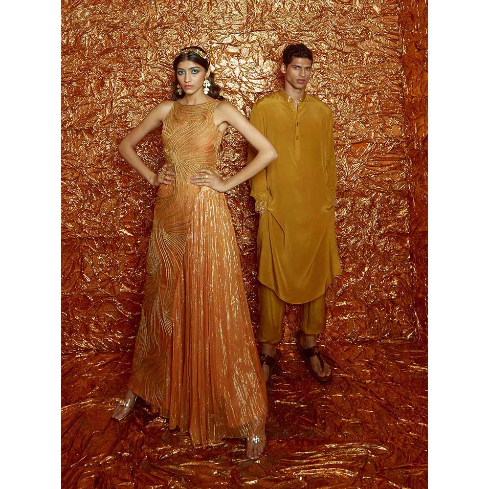 Nirmooha Mustard Assymetrical Kurti with Sharara (Set of 2)