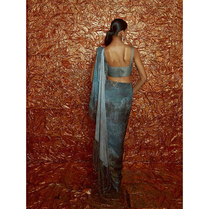 Nirmooha Pre Draped Chiffon Printed Saree with Cording Blouse