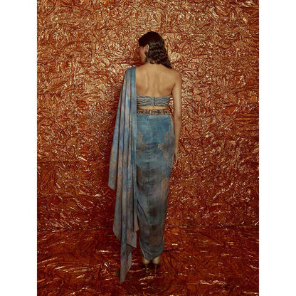 Nirmooha Pre Draped Chiffon Printed Saree with Halter Neck Blouse