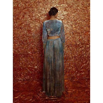 Nirmooha Velvet Printed Tie Up Top with Printed Chiffon Sharara (Set of 2)