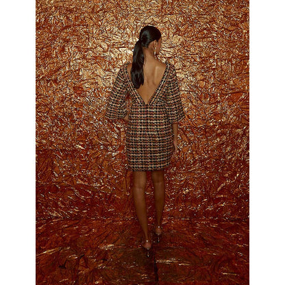 Nirmooha Kimono Multicolor Short Tweed Dress