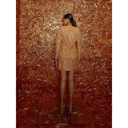 Nirmooha Yellow Tweed Jacket Paired with Mini Skirt (Set of 2)
