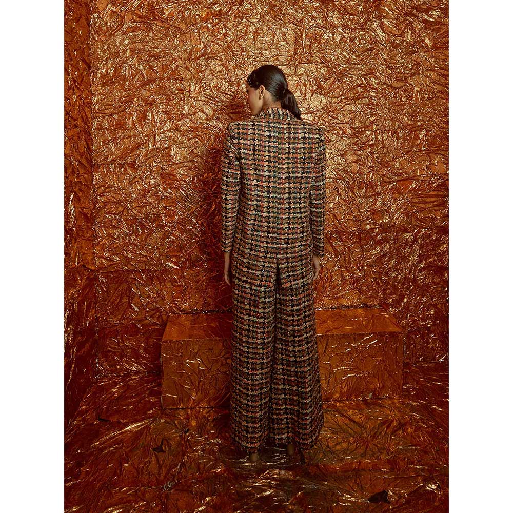 Nirmooha Black Tweed Oversized Blazer and Pants with Bustier (Set of 3)