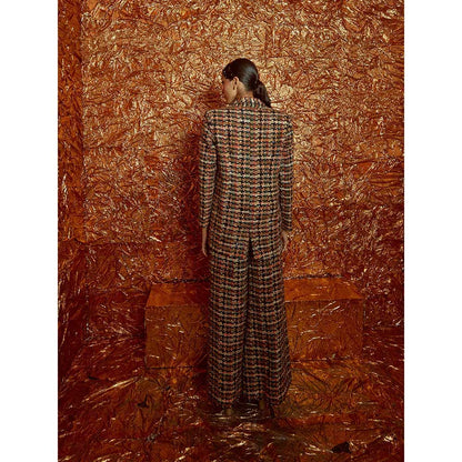 Nirmooha Black Tweed Oversized Blazer and Pants with Bustier (Set of 3)