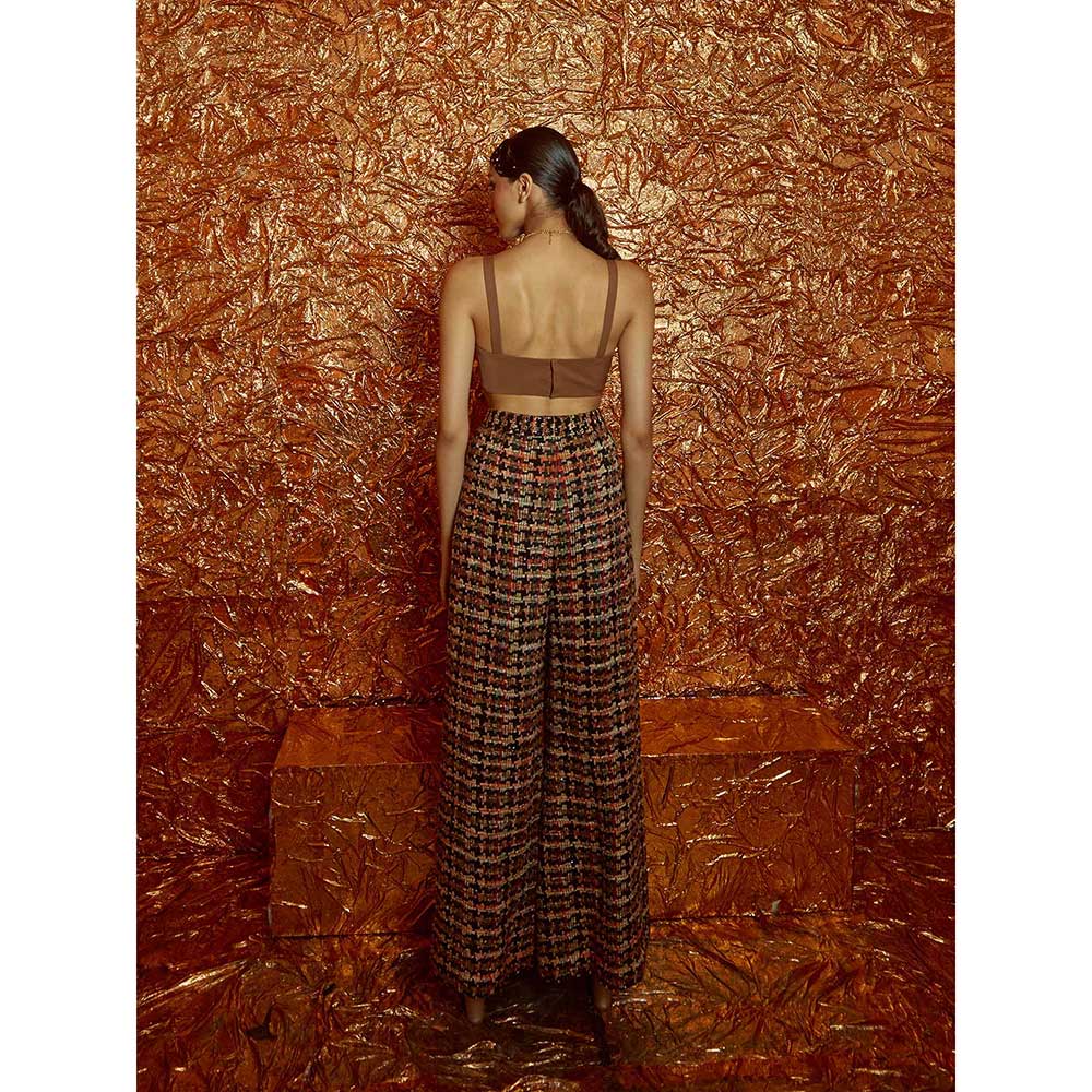 Nirmooha Black Tweed Oversized Blazer and Pants with Bustier (Set of 3)