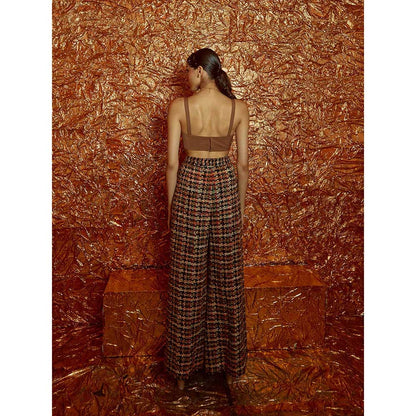 Nirmooha Black Tweed Oversized Blazer and Pants with Bustier (Set of 3)