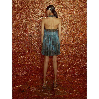 Nirmooha Printed Chiffon Tiered Mini Dress with Embellished Neckline