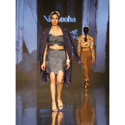 Nirmooha Lurex Corded Bustier Skirt and Organza Layered Jacket (Set of 3)