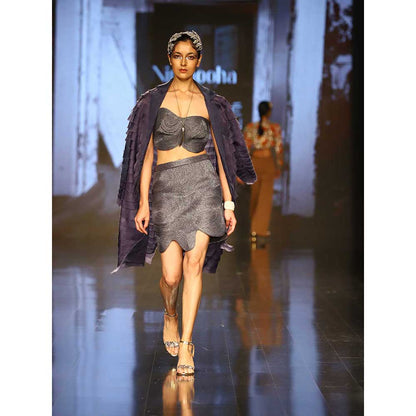 Nirmooha Lurex Corded Bustier Skirt and Organza Layered Jacket (Set of 3)