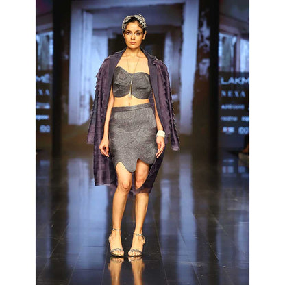 Nirmooha Lurex Corded Bustier Skirt and Organza Layered Jacket (Set of 3)