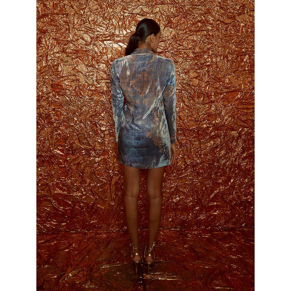 Nirmooha Printed Velvet Blazer Dress