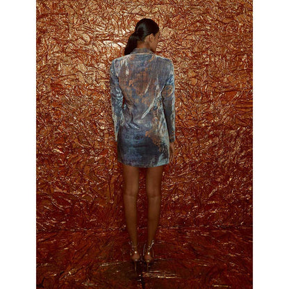 Nirmooha Printed Velvet Blazer Dress