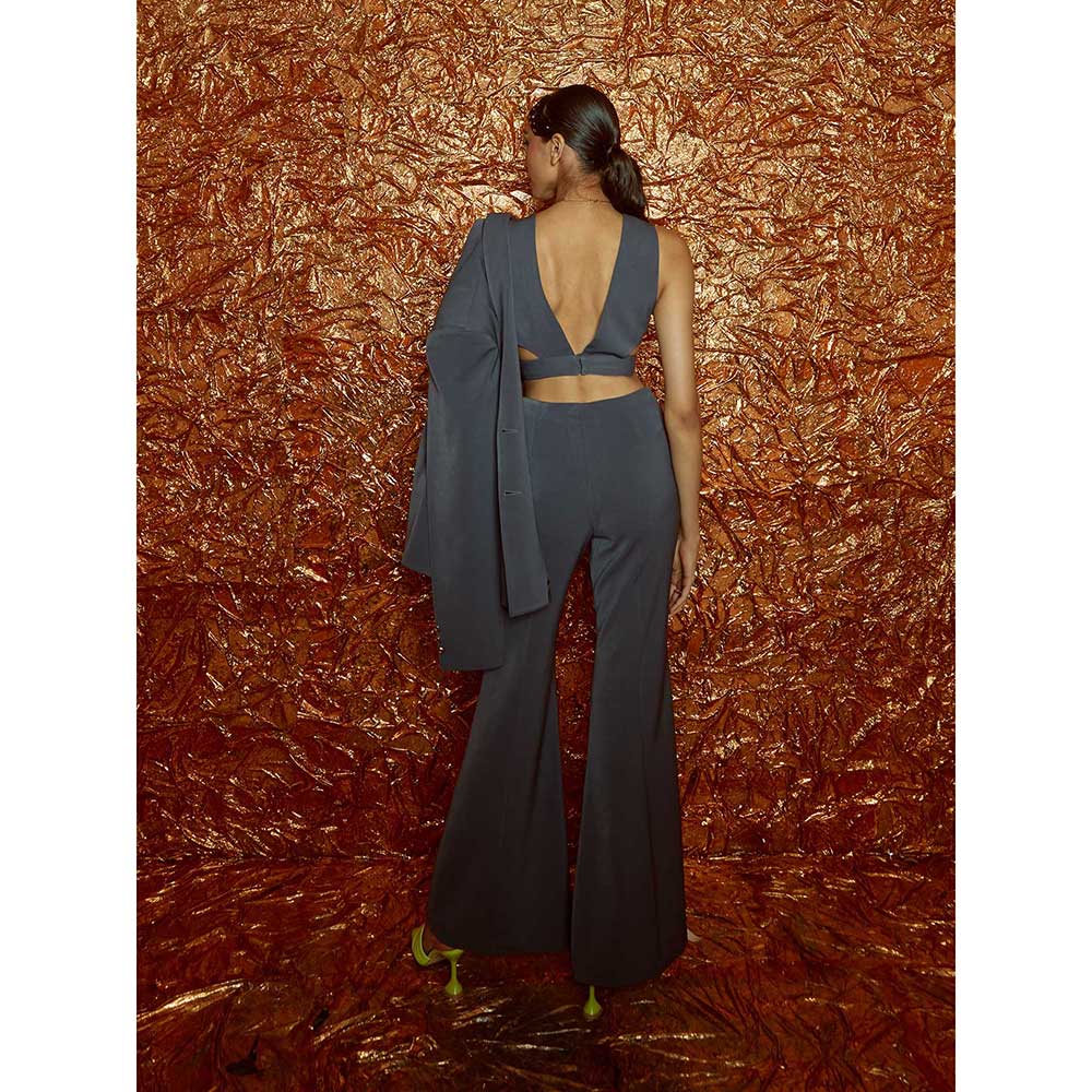 Nirmooha Grey Micro Crop Top with Micro Flared Pant (Set of 2)