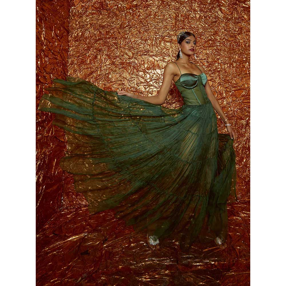 Nirmooha Green Organza Corset Dress