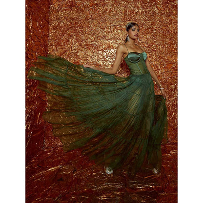 Nirmooha Green Organza Corset Dress