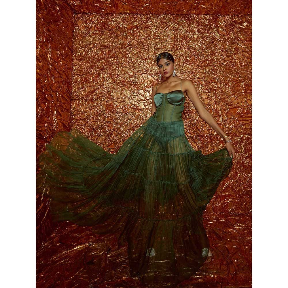 Nirmooha Green Organza Corset Dress