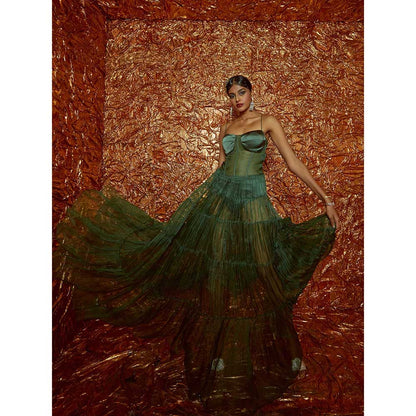 Nirmooha Green Organza Corset Dress