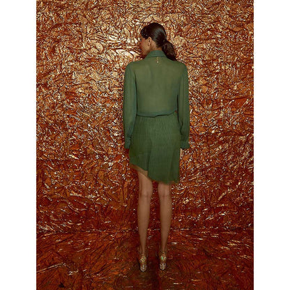 Nirmooha Green Georgette Shirt and Pleated Short Skirt (Set of 2)