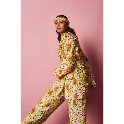 Nirmooha 3D Hand Embroidered Oversized Blazer 3D Hand Embroidered Pants (Set of 2)