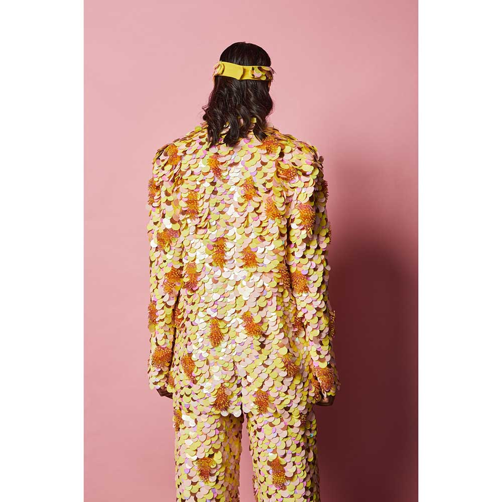 Nirmooha 3D Hand Embroidered Oversized Blazer 3D Hand Embroidered Pants (Set of 2)