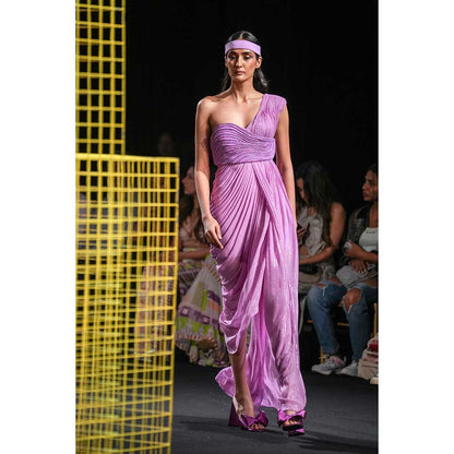 Nirmooha Lilac Draped Gown Lilac Hand Embroidered Cording Bustier (Set of 2)