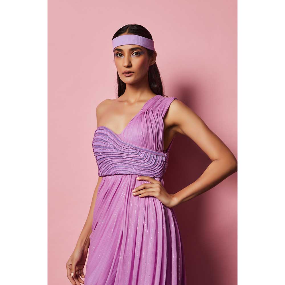 Nirmooha Lilac Draped Gown Lilac Hand Embroidered Cording Bustier (Set of 2)