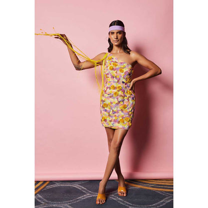 Nirmooha Multi Hand embroidered Mini Dress with attaches Long Tassels Fringes