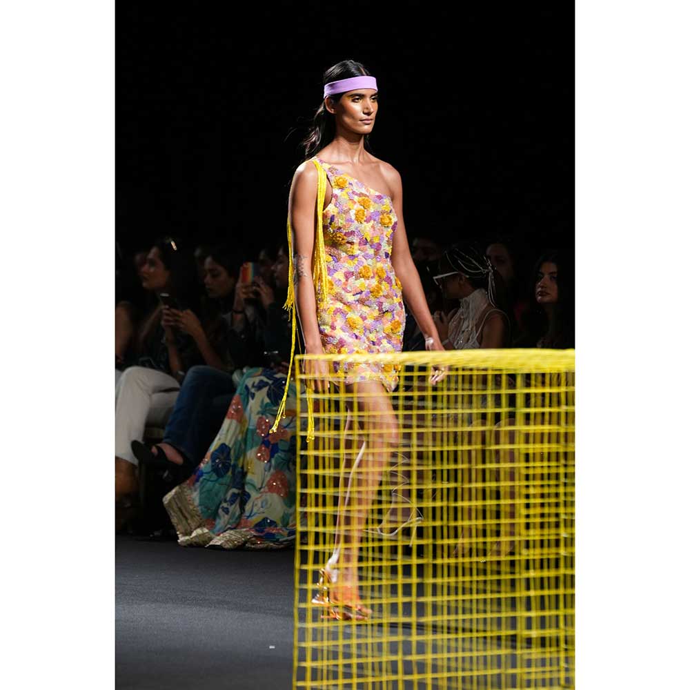 Nirmooha Multi Hand embroidered Mini Dress with attaches Long Tassels Fringes