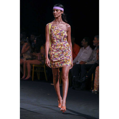 Nirmooha Multi Hand embroidered Mini Dress with attaches Long Tassels Fringes