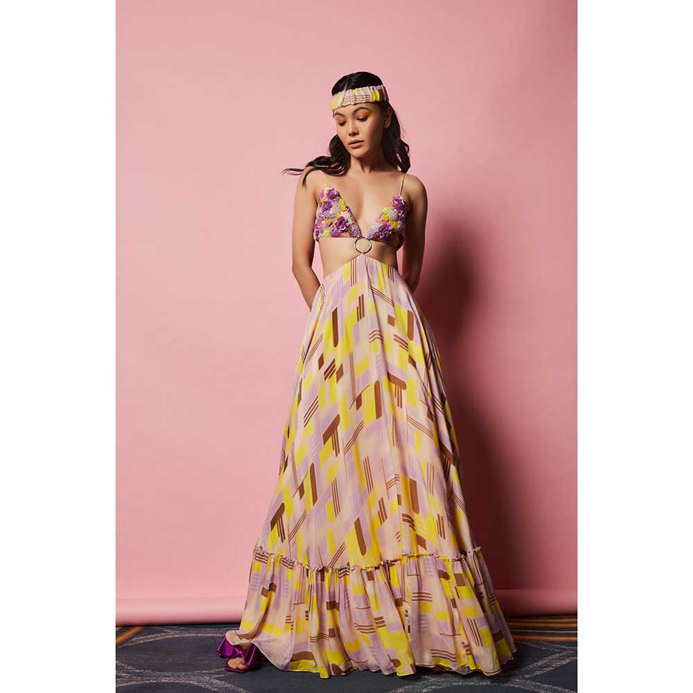 Nirmooha Geometric Printed and Hand-Embroidered Maxi with Centre Ring detailing