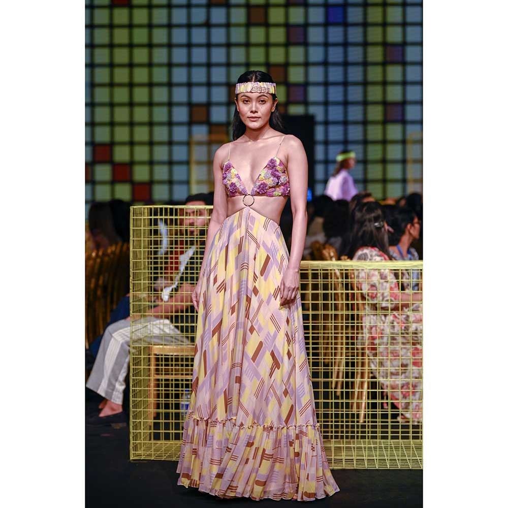 Nirmooha Geometric Printed and Hand-Embroidered Maxi with Centre Ring detailing