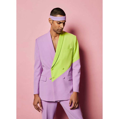 Nirmooha Lilac and Lime Green Colour Block Blazer