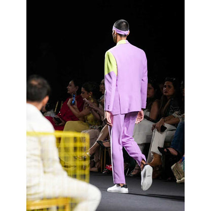 Nirmooha Lilac and Lime Green Colour Block Blazer
