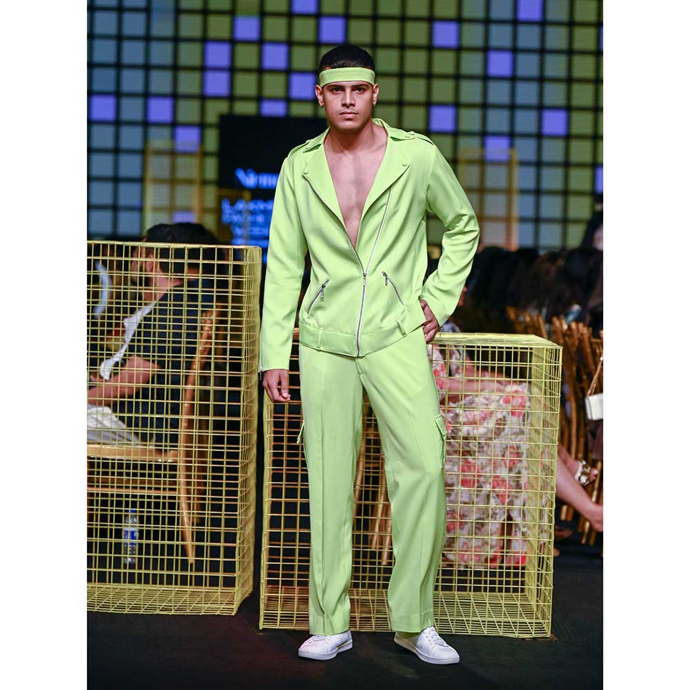 Nirmooha Lime Green Jacket with Belt (Set of 2)