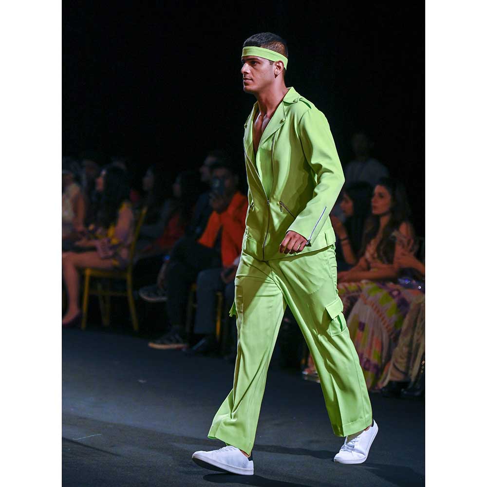 Nirmooha Lime Green Jacket with Belt (Set of 2)