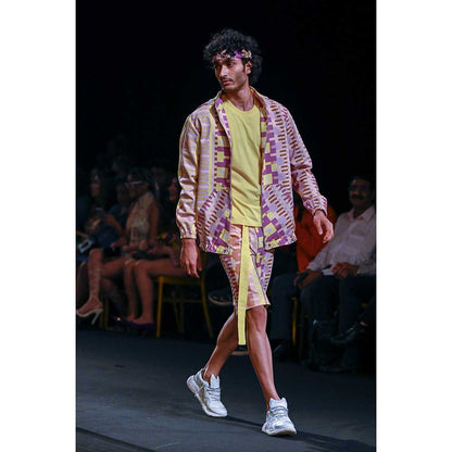 Nirmooha Geometric Printed Denim Bomber Jacket