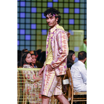 Nirmooha Geometric Printed Denim Bomber Jacket