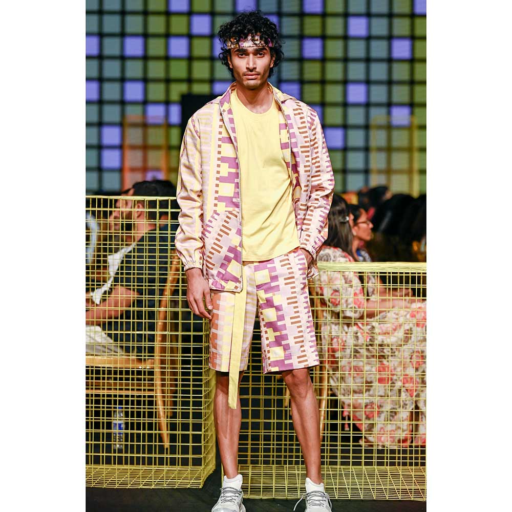 Nirmooha Geometric Printed Denim Bomber Jacket