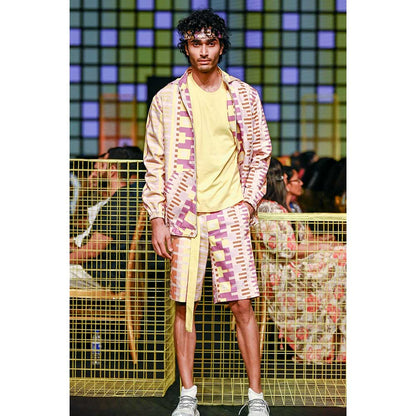 Nirmooha Geometric Printed Denim Bomber Jacket