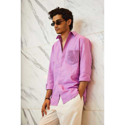 Nirmooha Lilac Linen Shirt with Cording Pocket Detailing