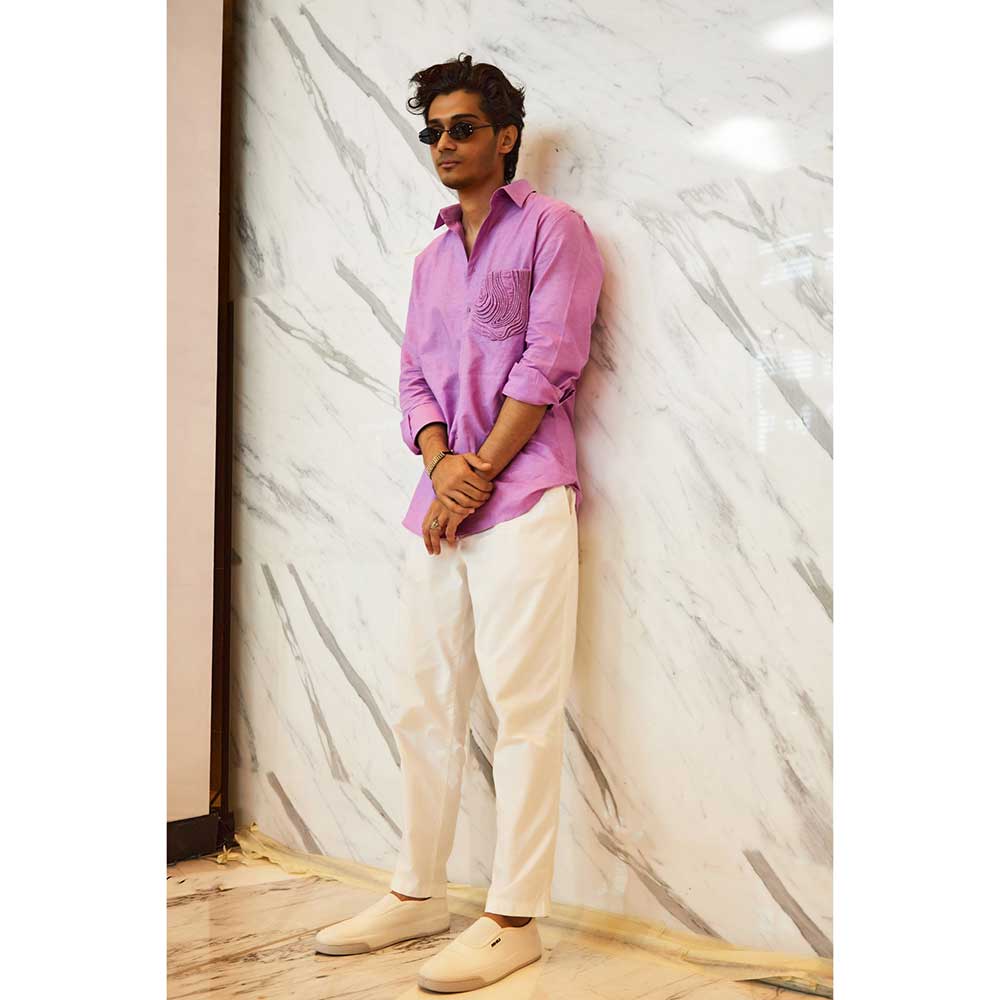 Nirmooha Lilac Linen Shirt with Cording Pocket Detailing
