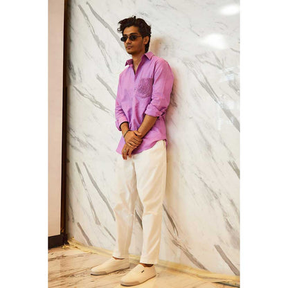 Nirmooha Lilac Linen Shirt with Cording Pocket Detailing