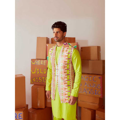 Nirmooha Kurta with Button Detailing Straight Pant and Multicolor Nehru Jacket (Set of 3)