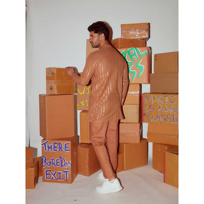 Nirmooha Brown Short Kurta with Cording Detailing and Straight Pant (Set of 2)