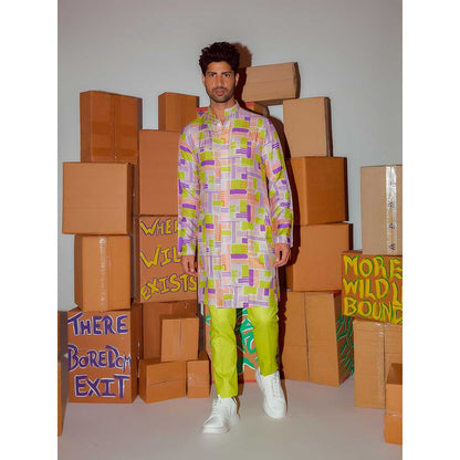 Nirmooha Geometric Printed Kurta with Cording Detailing and Straight Pant (Set of 2)