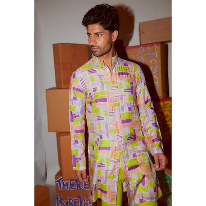 Nirmooha Geometric Printed Kurta with Cording Detailing and Straight Pant (Set of 2)