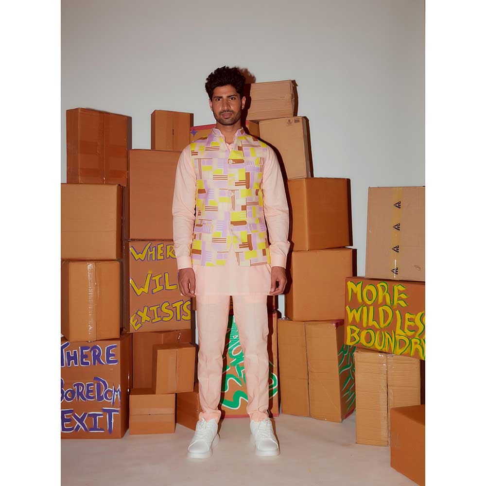 Nirmooha Kurta with Straight Pant and Multicolor Nehru Jacket (Set of 3)