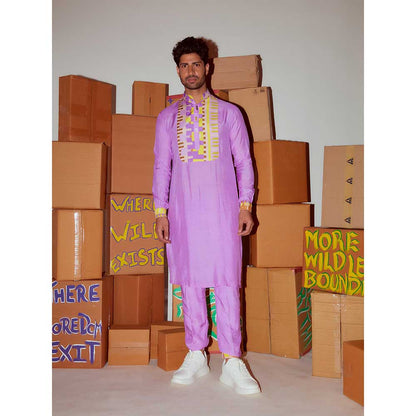 Nirmooha Lavender Printed Kurta with Joggers (Set of 2)