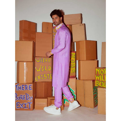 Nirmooha Lavender Printed Kurta with Joggers (Set of 2)